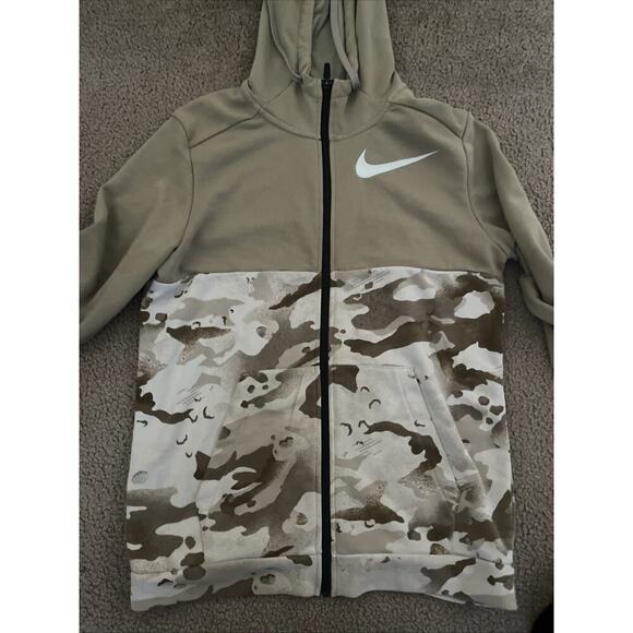 Nike Dri-Fit French Terry Full Zip Training Camo Tan Hoodie Medium - Picture 4 of 6